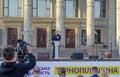 Ternopil, Ukraine, 19.09-2020. Speech by Petro Poroshenko, former President of Ukraine on the rostrum in square. European