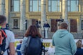 Ternopil, Ukraine, 19.09-2020. Speech by Petro Poroshenko, former President of Ukraine on the rostrum in square. European