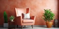 Terra cotta armchair in bright apartment. Interior design of modern living room Royalty Free Stock Photo