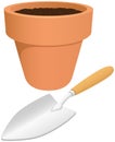 Terra Cotta Pot and Gardening Spade Royalty Free Stock Photo