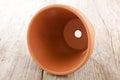 Terra cotta pot on an wooden board