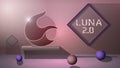 Terra LUNA 2.0 new logo with balls on floor and frames on wall in 3d style. Website header or banner for news with digital Royalty Free Stock Photo