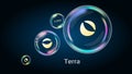 Terra LUNA token symbol in soap bubble, coin DeFi project decentralized finance. Royalty Free Stock Photo