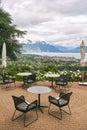 Terrace with an amazing view of lake Geneva and Vevey city, Switzerland