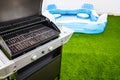 Terrace with artificial grass, barbecue and rubber pool to stay at home in summer