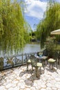 The terrace and the backyard lake from the Castle of Ravadinovo Royalty Free Stock Photo