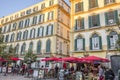 Terrace bar at sunset, historic center street, square, plaza me