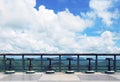 Terrace with beautiful view of the sky and mountains The atmosphere is fresh in nature , Chair in coffee shop at Khaokor thailand Royalty Free Stock Photo