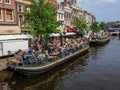 Terrace boats in Leiden, Netherlands Royalty Free Stock Photo
