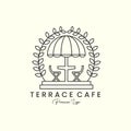 terrace cafe emblem vintage line art logo icon illustration template vector design. bar cafe line art logo Royalty Free Stock Photo