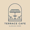 terrace cafe line art logo minimalist with emblem vector illustration design Royalty Free Stock Photo