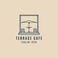 terrace cafe line art logo , with emblem vector illustration design template minimalist Royalty Free Stock Photo