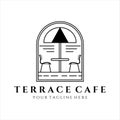 terrace cafe line art logo minimalist vector illustration template design. street food restaurant coffee shop for logo badge Royalty Free Stock Photo
