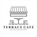 terrace cafe line art logo minimalist vector illustration template design. street food restaurant coffee shop for logo concept Royalty Free Stock Photo