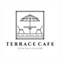 terrace cafe line art logo minimalist vector illustration template design. street food restaurant coffee shop for logo badge Royalty Free Stock Photo