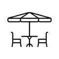 Terrace cafe line vector icon. Camping table and chairs illustration sign. linear style symbol for mobile concept and web design.