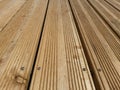 Wooden pine deck shelves Royalty Free Stock Photo