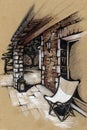 Terrace house in Provence. drawing