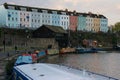 Terrace of Houses and Narrow Boats on Bristol Dockyard Royalty Free Stock Photo