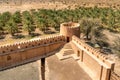 Terrace of the Jabreen Castle with the fields of date palms in background, Oman Royalty Free Stock Photo