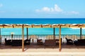 The terrace near beach on Ionian Sea at luxury hotel Royalty Free Stock Photo