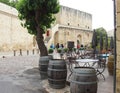 Terrace near ramparts of Aigues-Mortes, France