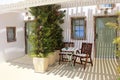 Terrace of old resort house in Santorini Royalty Free Stock Photo