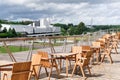 The terrace of the Oodi library. View of the Finlandia Hall, Helsinki, Finland Royalty Free Stock Photo