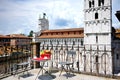 Terrace overlooking cathedral of Lucca, Tuscany, Italy