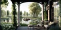 Terrace with pond view design with wooden structure in spa hotel or luxury home Royalty Free Stock Photo