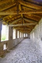 The terrace of the roof of the Castle, Castello of Montechiarugolo, Parma, Italy with a view. Building of the castle