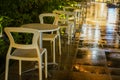 Terrace seats after the rain Royalty Free Stock Photo