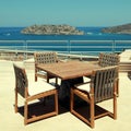 Terrace seaview with outdoor furniture in a luxury resort(Crete, Greece) Royalty Free Stock Photo