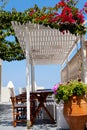 Terrace setting in Thira, Santorini Royalty Free Stock Photo