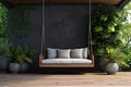 Terrace With Sofa, Swing, And Table In Green Garden Royalty Free Stock Photo