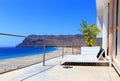 Terrace with sunloungers, Praia de Sao Pedro, Island Sao Vicente, Cape Verde, Cabo Verde, Africa Royalty Free Stock Photo