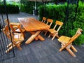 Terrace with table and chairs solid wood Royalty Free Stock Photo