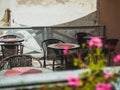 terrace tables and chairs in a small cafe Royalty Free Stock Photo