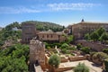 Terrace, towers and wall of medieval Alcazaba fortress of Alhambra, Granada, Spain Royalty Free Stock Photo