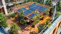 Terrace Tranquility: Solar Panels Meet Greenery in Eco-Home\'s Embrace, generative ai Royalty Free Stock Photo