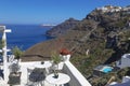 The terrace view cafÃÂ©, the Caldera and the Aegean sea. Fira, Santorini Royalty Free Stock Photo