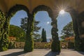 Terrace at Villa del Balbianello, one of Star Wars film locations, in Lenno, Como lake, Italy. Royalty Free Stock Photo