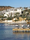 Terraced beaches around Bodrum, Turkey. Great summer mood. Vertical Royalty Free Stock Photo