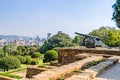 Terraced gardens of the Union Buildings with the historic naval gun and skyline of Pretoria