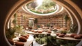 Terraced Library Pods. Harmonious Blend of Nature and Literature. Modern Green Bookseller For Study. Generative AI