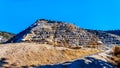 The terraced mountain side of a limestone Quarry in Marble Canyon Provincial Park in BC Canada