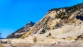 The terraced mountain side of a limestone Quarry in Marble Canyon Provincial Park in BC Canada