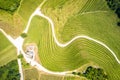 Terraced vineyard hill and viewpoint on Madjerkin Breg birds eye view, Medjimurje Royalty Free Stock Photo