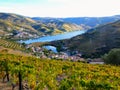 Terraced vineyards form the hillsides of Portugal`s Douro River valley Royalty Free Stock Photo