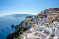 Terraces with Balconies on Santorini Caldera on a Sunny Summer Day Royalty Free Stock Photo